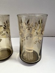 Vintage Libbey Golden Wheat Smoke Glass Tumblers Set of 3 5.5” Mid Century