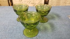 set of 3 Vintage St. Genevieve Avocado Green 3.75″ Champagne Sherbert Glass