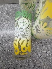 N. Sloloup Decorated Glossy Glass Tumbler Floral Butterfly Pattern Yellow Green