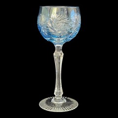 Vtg Rare Cut To Clear Turquoise Wine Glass Hobstar Pattern Kusak Glass Works EC