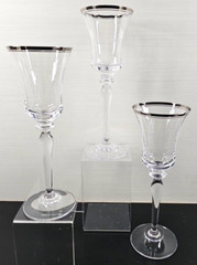 3 Mikasa Jamestown Clear Platinum Trim Wine Glass Set Elegant Optic Stemware Lot