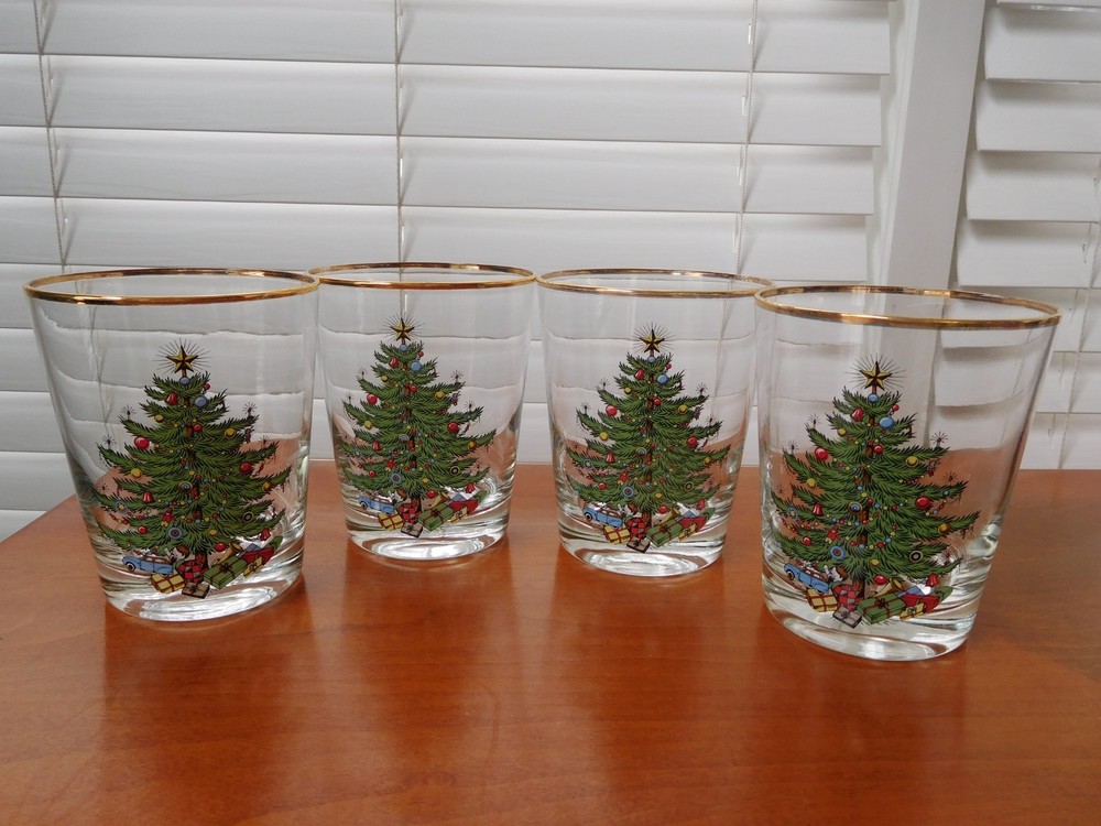 Spode Christmas Tree 12 Oz 4-3/8″ Double Old Fashioned Cocktail Glasses FOUR