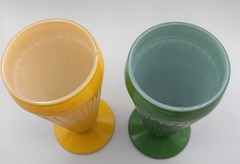 2 Vintage Old Fashioned Ribbed MILKSHAKE GLASS Retro MCM Yellow And Green