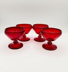 4 Ruby Sunset Popeye Olive Polka Dot Paden City Glass Sherbet Champagne GLOWS