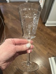 Morgantown Water Goblet Wine Blown Glass Cut Floral Stemware 7630 Uranium Glow