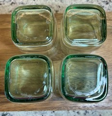 Set Of 7 Libbey Carrington Green 12oz Square Lowball Rocks Glasses EUC