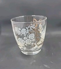 VTG Libbey 8oz.Tumblers Drinking Glasses White Roses Gold Bow Gold Rim set of 4