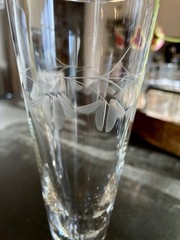MCM Vintage Cut Floral Etched 8 1/2″ Footed Pilsner Glass
