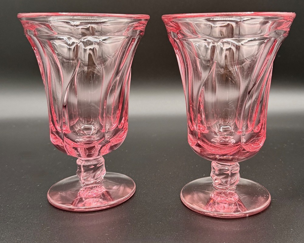 2 Fostoria Jamestown Pink Water Goblets – 6 Inch Tall – EX!