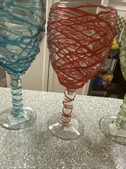 Vintage Spaghetti Drizzle Glasses Set of 4 Red Green Blue