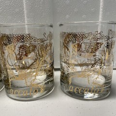 7 Drinking Glasses – Staccato Cupid With Music Score Notes In Gold – Mint Cond.