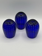 Set of 3 Zodax Art Deco Mavi Ribbed Cobalt Blue Opal Dot Stemless Wines – 16 oz
