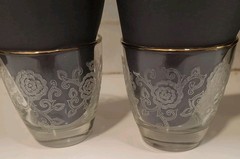 Vtg Homer Laughlin Glasses Set of 2 Lacey Queen Esther White Flowers Gold Rim