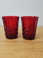 Set of 2 Vintage Eye Winker Selenium Ruby Glasses 4 inch GLOWS