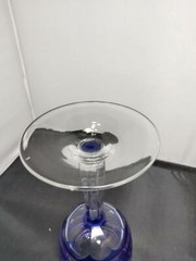 COBALT to CLEAR Cut Wineglass Flower Basket Design and Etched Clear Stem 7″