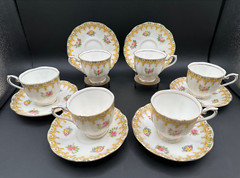 12-piece ROYAL ALBERT Torquay Yellow Vintage Bone China Footed Cup & Saucer Set