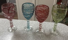 Vintage Spaghetti Drizzle Glasses Set of 4 Red Green Blue
