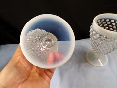 Set of 2 Fenton French Opalescent Glass Hobnail Footed Ice Tea Tumblers Goblets