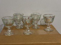 Libbey Atomic Marine Life Cordial Wine Glass Gold Fish Mid Century Set of 5 Read