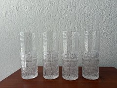 4 Vintage Hobstar Clear Elegant Cut Crystal Highball Tumblers / Water Glasses