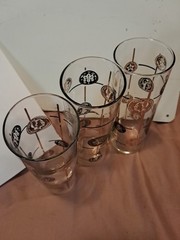 Mcm Libbey Old Coin 1960 Tom Collins Glasses Set Of 3 Vintage