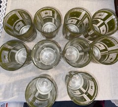 Vintage 10 Green And Gold Mid Century Modern Glass Tumblers Water Glass Barware