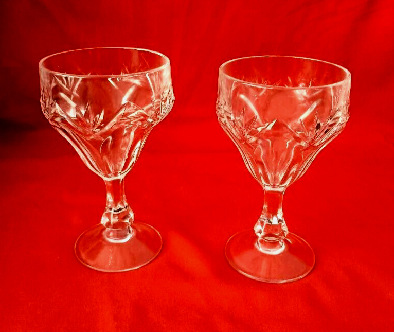 Vintage Bohemian Hand Cut Crystal Glass Water Wine Glasses Set of 2