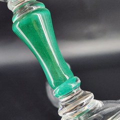 Set of 2 Signed Hand Blown Vtg Studio Art Glass Wine Champagne Glasses Green