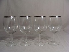 4 CRYSTAL 10 Oz Clear Stemmed Wine Glasses With Platinum Rim