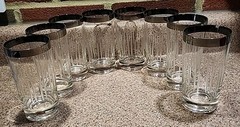 MCM .5″ Silver Rim Etched Cut High Ball Glasses Set Of 8 «Madmen» Barware Thorpe