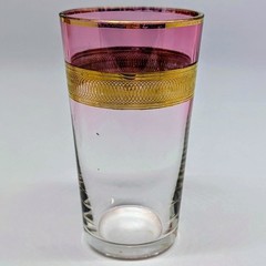 Bohemian Pink Fade Tumbler Juice Glasses Gold Overlay Swirl MCM Set Of 2