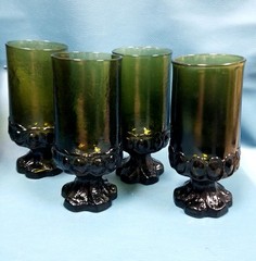 VTG Set 4 Tiffan Franciscan Madeira Olive Green Stemmed 6.5″ Ice Tea Glasses EUC