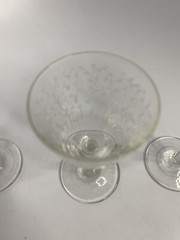 3 Vintage ARCADIA Crystal Glass Brandy / Liquor Stemware ETCHED FLORAL Czech