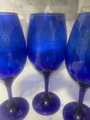 Vintage Colbalt Blue Stemmed Wine Glasses 8” Pedestal Goblets Set Of 4