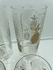 4 Pcs Gold Pineapple & Etched Triangle Highball Glasses MC Barware 22Kt Vintage