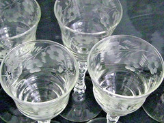 Set of 6 Libbey Rock Sharpe Cut Crystal Floral No 3005-4 Wine Glasses 6 7/8″