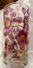 Vintage SET of 8 Fred Press MCM Floral Multicolor Highball Glasses with tray