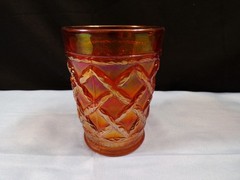 Vintage Dugan Diamond Marigold Carnival Glass Grapevine Lattice Tumbler INV2