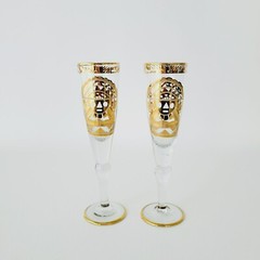 Artesania Tabuisa Inca Sun God Champagne Flutes 14k Encrusted Gold Mid Century
