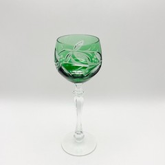Vintage Lausitzer Cut To Clear Cased Glass Crystal Wine Hock Glasses Grapes x6
