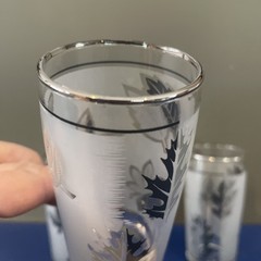 Set Of 3 Libbey Silver Leaf Frost Juice Glasses 4″ Tall 6oz Fall