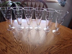 Etched Pilsner Dot 11 Oz Ball Stem Crystal Blown Glass – Set of 6