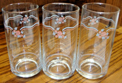 Lot (3) Corelle Breakfast Rose Pattern 14oz. Drink Glasses 5.8″ tall Barware O17