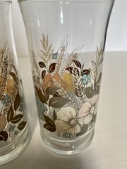 Set Of 2 VTG Wheat & Flower Turquoise, Peach Tan Water Glasses Tumblers 10 oz