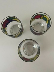 Vintage Libbey Stained Glass Juice Lowball Glasses Fruit Pattern set of 3