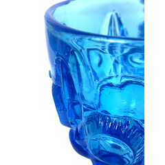 4 Vtg Kanawha Blue Bulls Eye & Daisy Water Wine Glass Goblet Cottage Whimsical