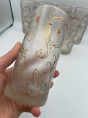 Libbey Frosted Gold Lace Floral Swirl Handpainted Tall Glasses Set of 6