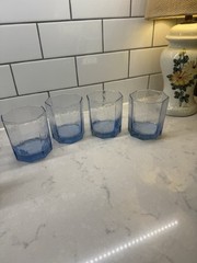 4 Vintage 1992 Royal Copenhagen Blue Glass Tumblers Rocks Octagon 10 Ounce