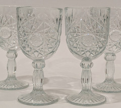 Vintage Libbey Hobstar Clear Glass Water Goblets Set of 4 Starburst Wine 12 oz