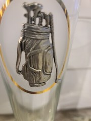 2 Pilsner Beer Glass with 3D Pewter Golfer, Golf Bag & Golf Ball Accents